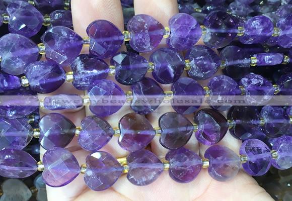 HGBS116 15 inches 12mm faceted heart amethyst beads wholesale