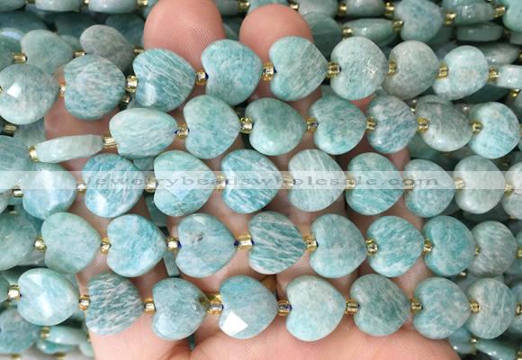 HGBS133 15 inches 12mm faceted heart amazonite beads wholesale