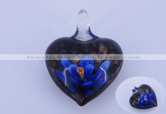 LP01 16*30*38mm heart inner flower lampwork glass pendants