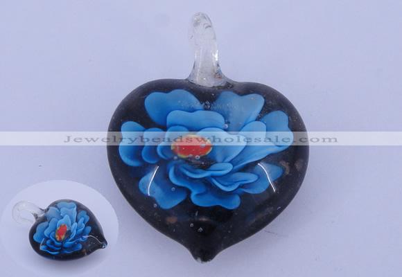 LP05 15*28*40mm heart inner flower lampwork glass pendants