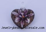 LP08 16*32*40mm heart inner flower lampwork glass pendants