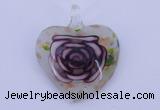 LP24 11*37*45mm heart inner flower lampwork glass pendants