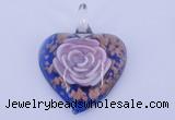 LP26 15*40*50mm heart inner flower lampwork glass pendants