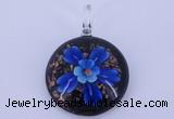 LP47 13*35*46mm flat round inner flower lampwork glass pendants