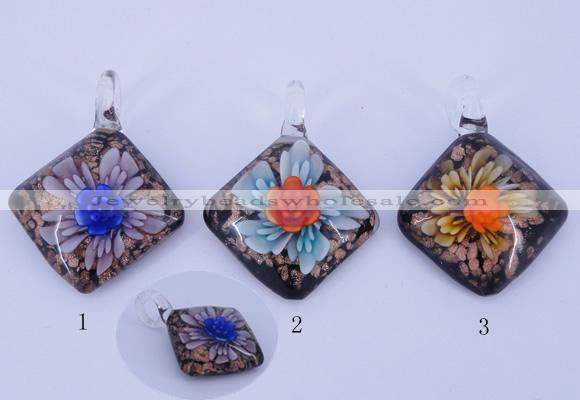 LP57 12*36*46mm diamond inner flower lampwork glass pendants