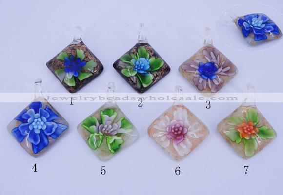 LP70 12*38*48mm diamond inner flower lampwork glass pendants