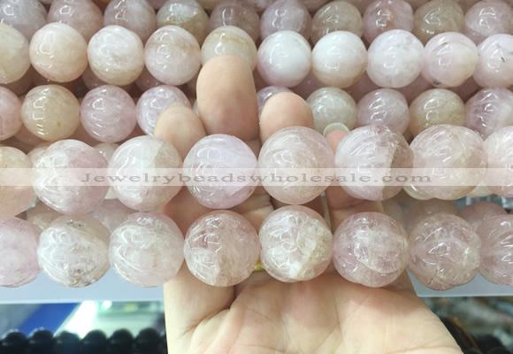 LSBS1007 15 inches 19mm carved round morganite gemstone beads wholesale
