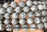 LSBS16 15 inches 16mm faceted round grey picture jasper beads wholesale
