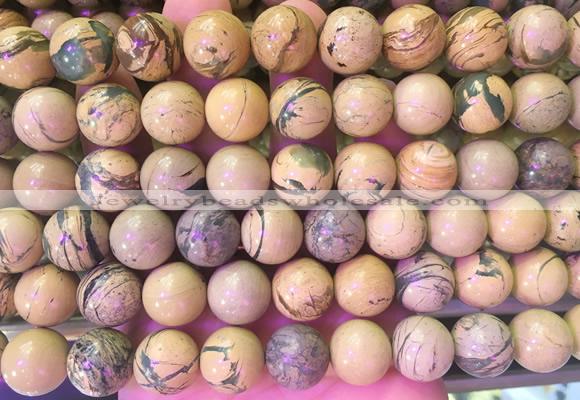 LSBS289 15 inches 14mm round green dragon veins jasper gemstone beads wholesale