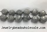 LSBS330 7.5 inches 30mm faceted round grey picture jasper gemstone beads wholesale