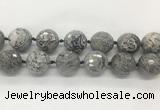 LSBS336 15 inches 25mm faceted round Grey picture jasper gemstone beads wholesale