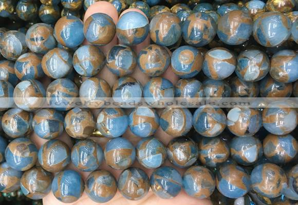 LSBS347 15 inches 14mm round gold color stone beads wholesale