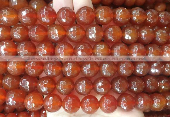 LSBS363 15 inches 14mm faceted round red agate gemstone beads wholesale