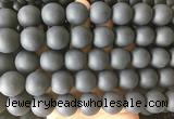 LSBS699 15 inches 16mm round matte black agate gemstone beads wholesale