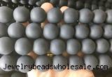 LSBS700 15 inches 18mm round matte black agate gemstone beads wholesale