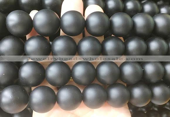 LSBS704 15 inches 18mm round matte black agate gemstone beads wholesale