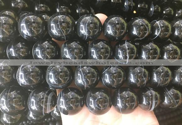 LSBS712 15 inches 18mm round banded black agate gemstone beads wholesale