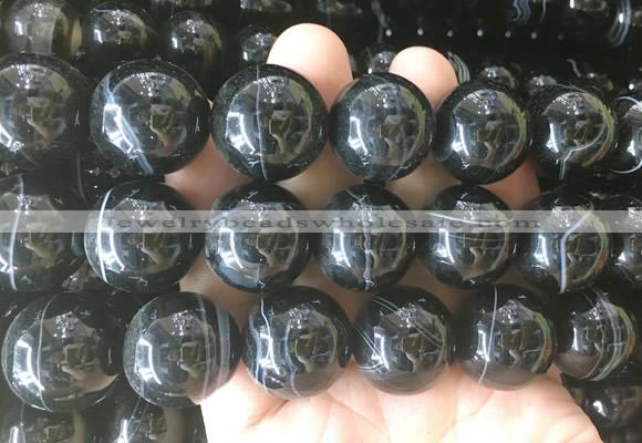 LSBS713 15 inches 20mm round banded black agate gemstone beads wholesale