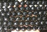 LSBS714 15 inches 14mm faceted round black agate gemstone beads wholesale