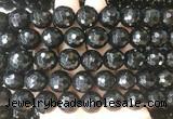 LSBS715 15 inches 16mm faceted round black agate gemstone beads wholesale