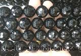 LSBS716 15 inches 18mm faceted round black agate gemstone beads wholesale