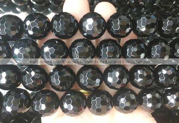 LSBS716 15 inches 18mm faceted round black agate gemstone beads wholesale