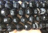 LSBS721 15 inches 20mm faceted round banded black agate gemstone beads wholesale