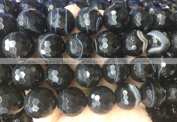 LSBS721 15 inches 20mm faceted round banded black agate gemstone beads wholesale