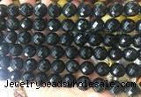 LSBS953 15 inches 14mm faceted round black agate gemstone beads wholesale