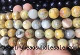 LSBS954 15 inches 14mm faceted round yellow crazy lace agate gemstone beads wholesale