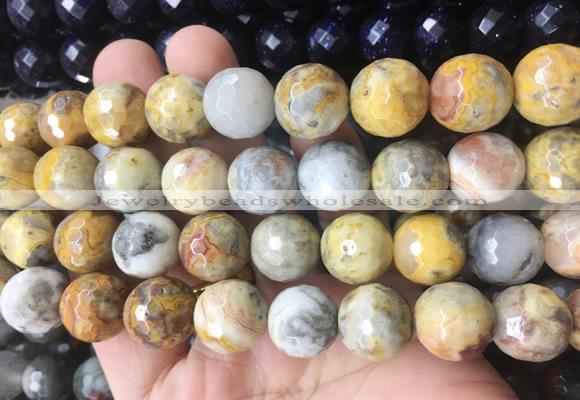 LSBS954 15 inches 14mm faceted round yellow crazy lace agate gemstone beads wholesale