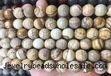 LSBS962 15 inches 14mm faceted round picture jasper gemstone beads wholesale