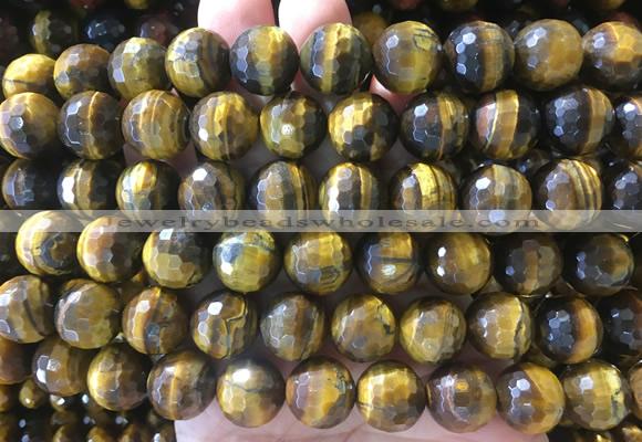 LSBS967 15 inches 14mm faceted round yellow tiger eye gemstone beads wholesale