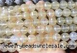 LSBS973 15 inches 14mm faceted round yellow cherry quartz gemstone beads wholesale