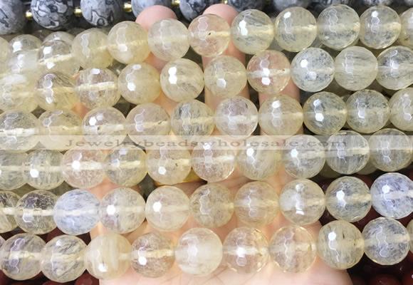 LSBS973 15 inches 14mm faceted round yellow cherry quartz gemstone beads wholesale