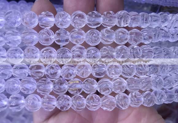 NCBS06 15 inches 10mm carved rose flower white crystal beads wholesale