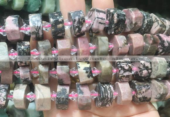NGBS221 15 inches 10*14mm - 12*16mm faceted nuggets rhodonite beads