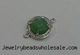 NGC5020 20mm flat round green aventurine with rhinestone connectors
