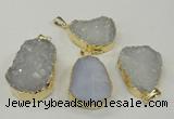 NGP1140 25*35mm - 40*45mm freeform druzy agate pendants with brass setting