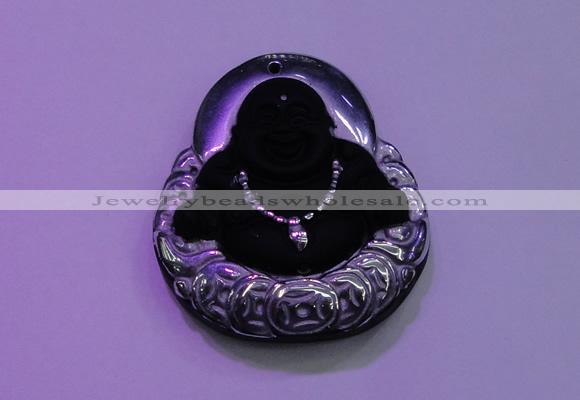 NGP2036 40*45mm carved silver plated matte black obsidian pendants