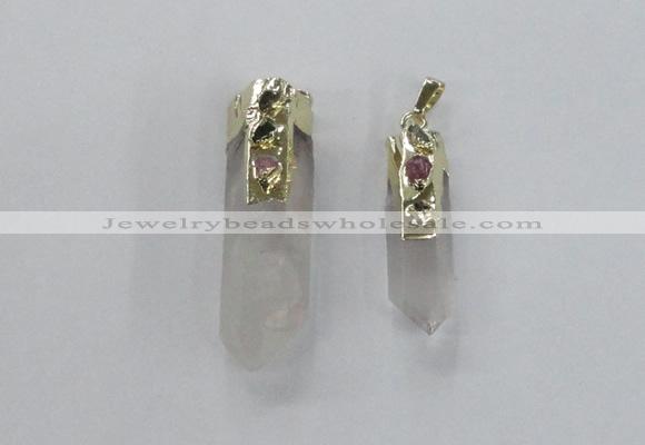 NGP2632 12*35mm - 15*40mm sticks white crystal & amethyst pendants