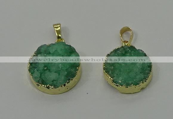 NGP4206 20mm - 22mm flat round druzy quartz pendants wholesale