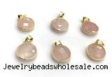 NGP9896 16mm faceted coin rose quartz pendant