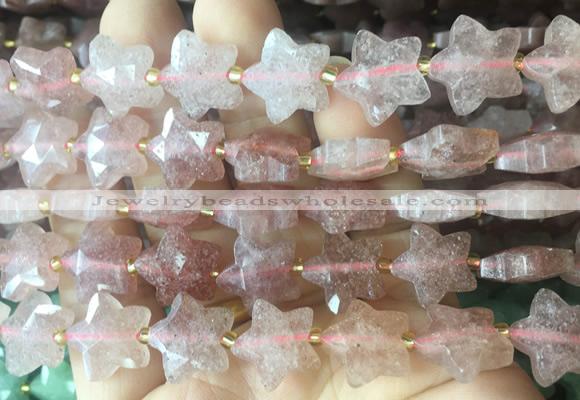 RGBS55 15 inches 14mm faceted star strawberry quartz beads wholesale