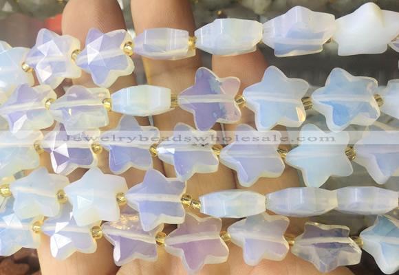 RGBS69 15 inches 14mm faceted star white opalite beads wholesale