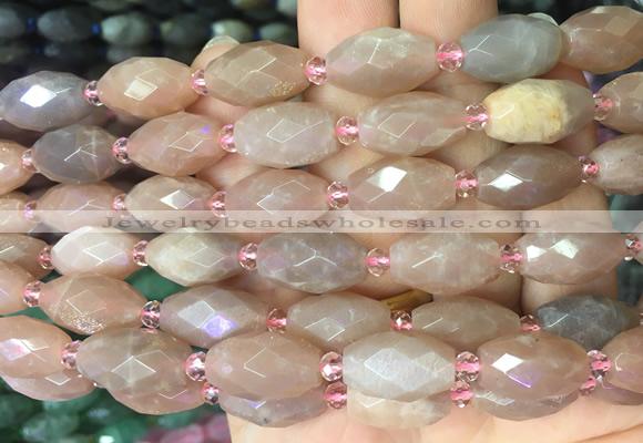 RIBS21 15 inches 10*14mm faceted rice moonstone gemstone beads