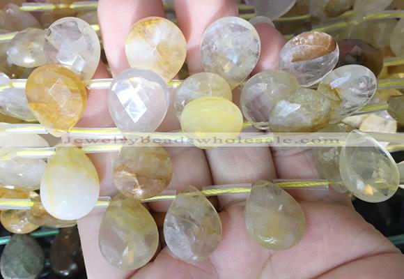 TRBS93 Top drilled 13*18mm faceted flat teardrop yellow gum flower crystal beads