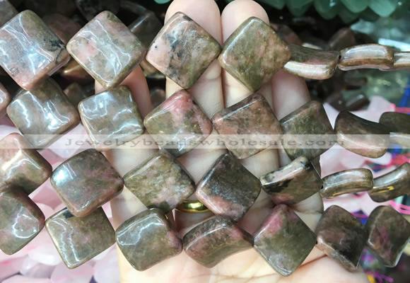 TWBS94 15 inches 16mm twist diamond black veined rhodonite beads wholesale
