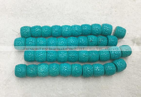 WBBS43 12*15mm carved drum loose howlite turquoise gemstone beads wholesale