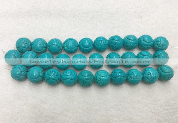 WBBS52 18mm carved round loose howlite turquoise gemstone beads wholesale